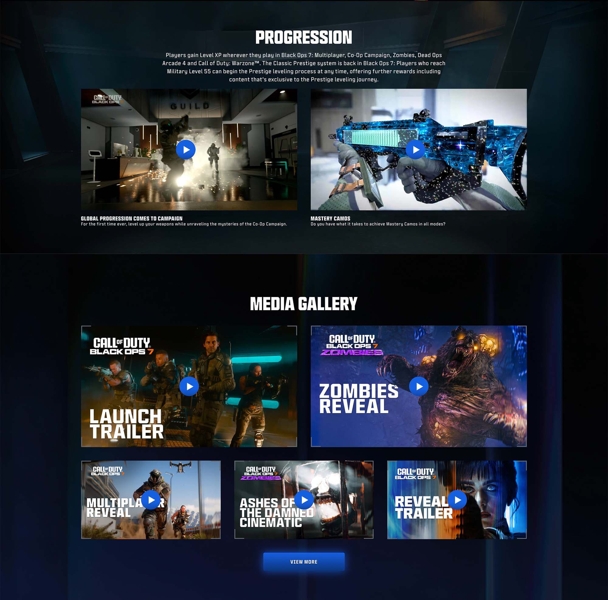 Black Ops 7 progression and media gallery section